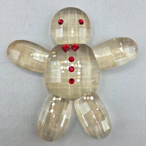 Simon Designs Gingerbread Man Paperweight Faceted Gold Crystal Red Accents Box